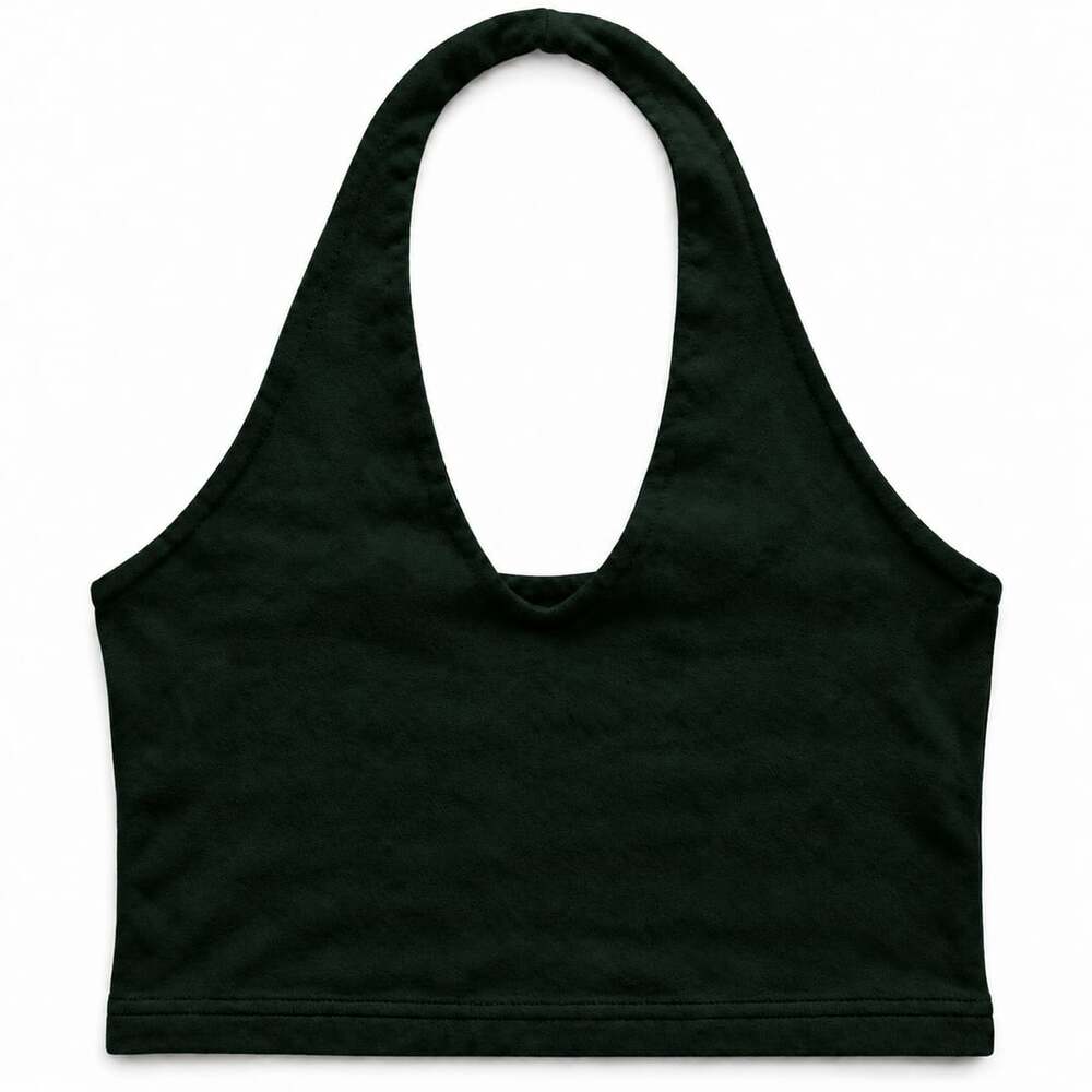 Brandy Melville John Galt Alexis Halter Crop Top Dark Green One Size